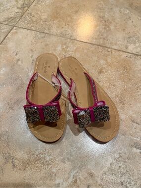 NWOT kate spade hot pink glitter bow slide sandals sz 6